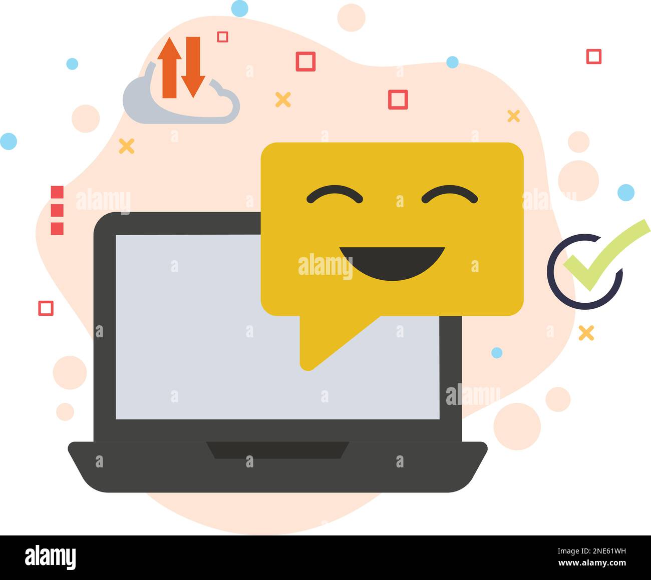 Laptop mit Smile Emoji Stock Illustration, Kommunikationssoftwarekonzept für Mitarbeiter, hrm-Symbol, LAN-Chat mit Laptop Vector Farbsymbol-Design Stock Vektor