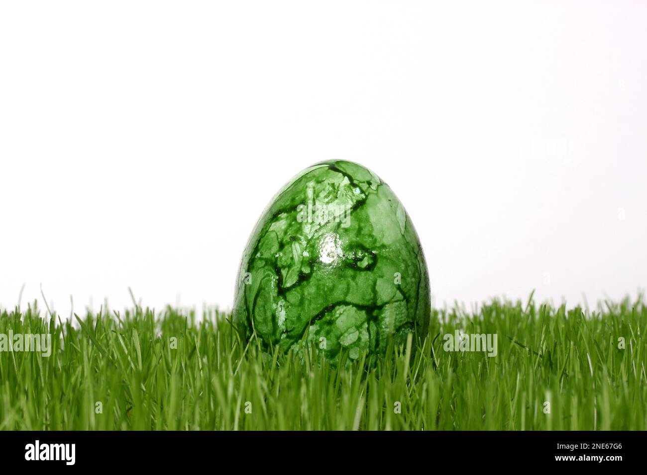 Grün gefärbtes Osterei in frischem Gras Stockfoto