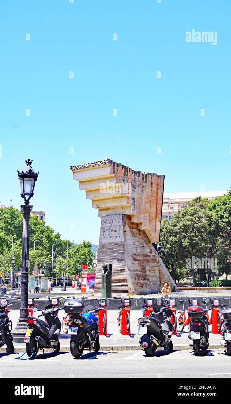 Denkmal für Francesc Macia auf der Plaza de Catalunya in Barcelona, Katalonien, Spanien, Europa Stockfoto