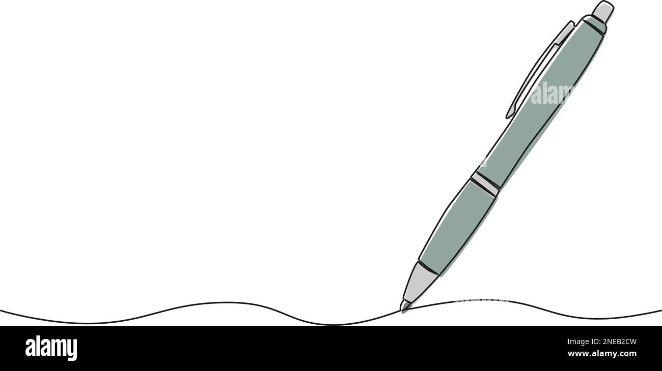 Farbige einzeilige Zeichnung eines Kugelschreibers, Strichgrafiken-Vektordarstellung Stock Vektor