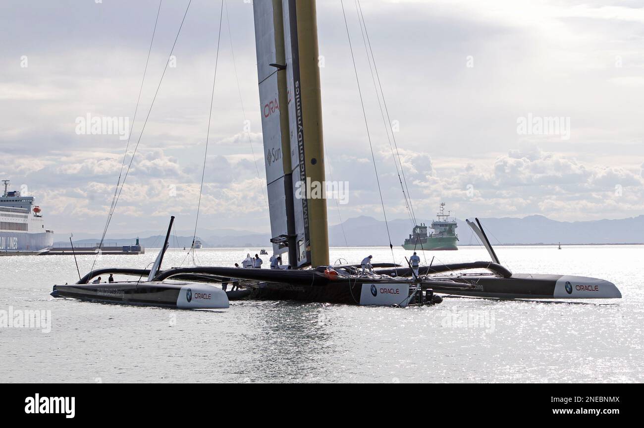 American challenger BMW Oracle Racing's BOR 90 sails inside the bay of ...