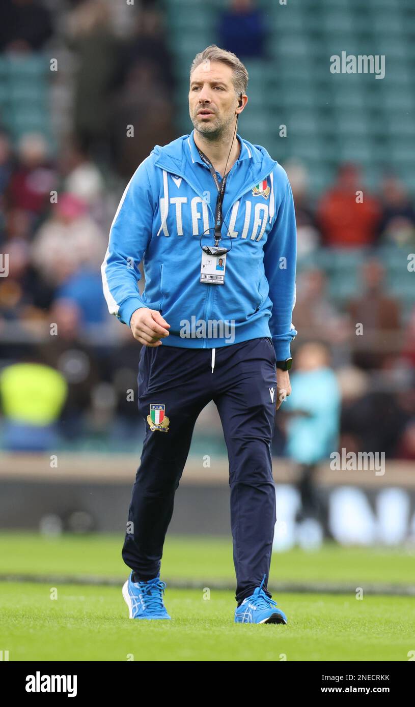 Simonluca Pistore Videoanalyst für den italienischen Rugby-Verband während des zweiten Spiels der sechs-Nationen-Meisterschaft 2023 zwischen England und Italien Stockfoto