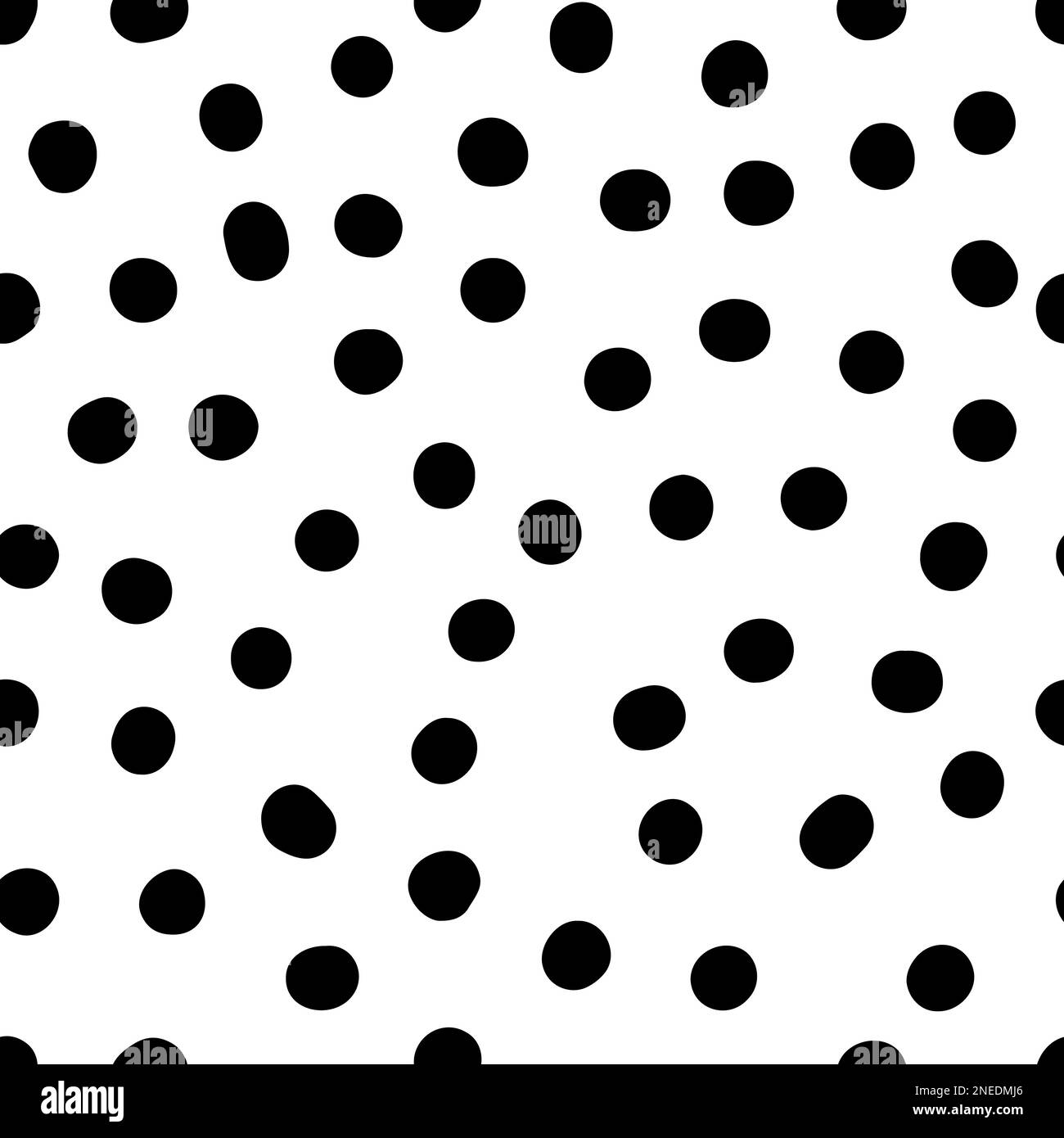 Nahtloses, neutrales Punktmuster. Schwarze handgezeichnete Kreise isoliert auf weißem Hintergrund. Abstraktes Random Points Ornament. Vektorgrafik für w Stock Vektor