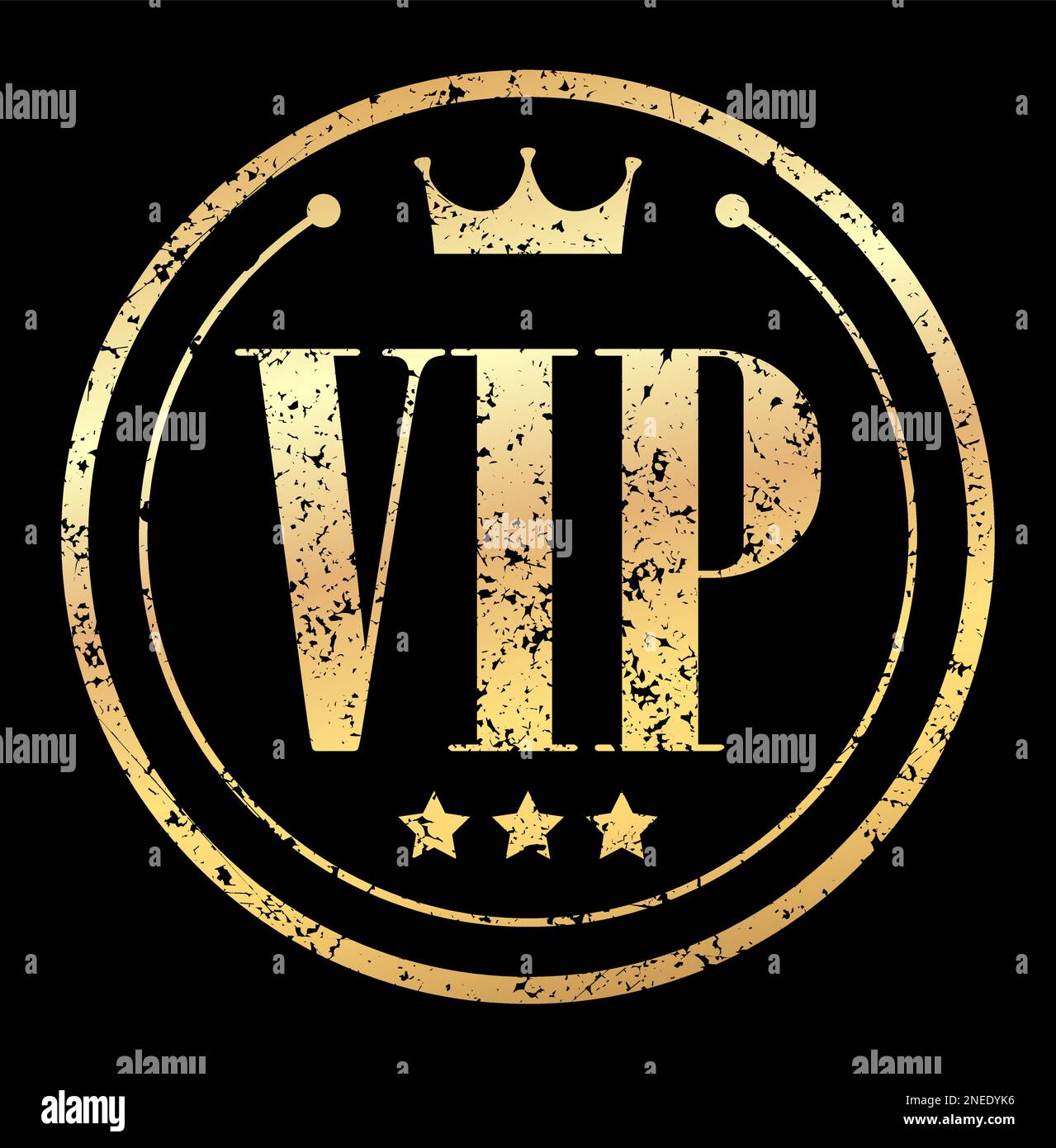Gold VIP-Grunge style Stempel Symbol mit Krone auf einem schwarzen Hintergrund. Stock Vektor