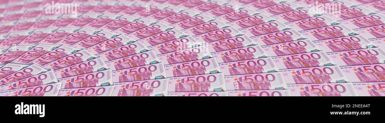 Viele 500-Euro-Banknoten im Bannerformat Stockfoto