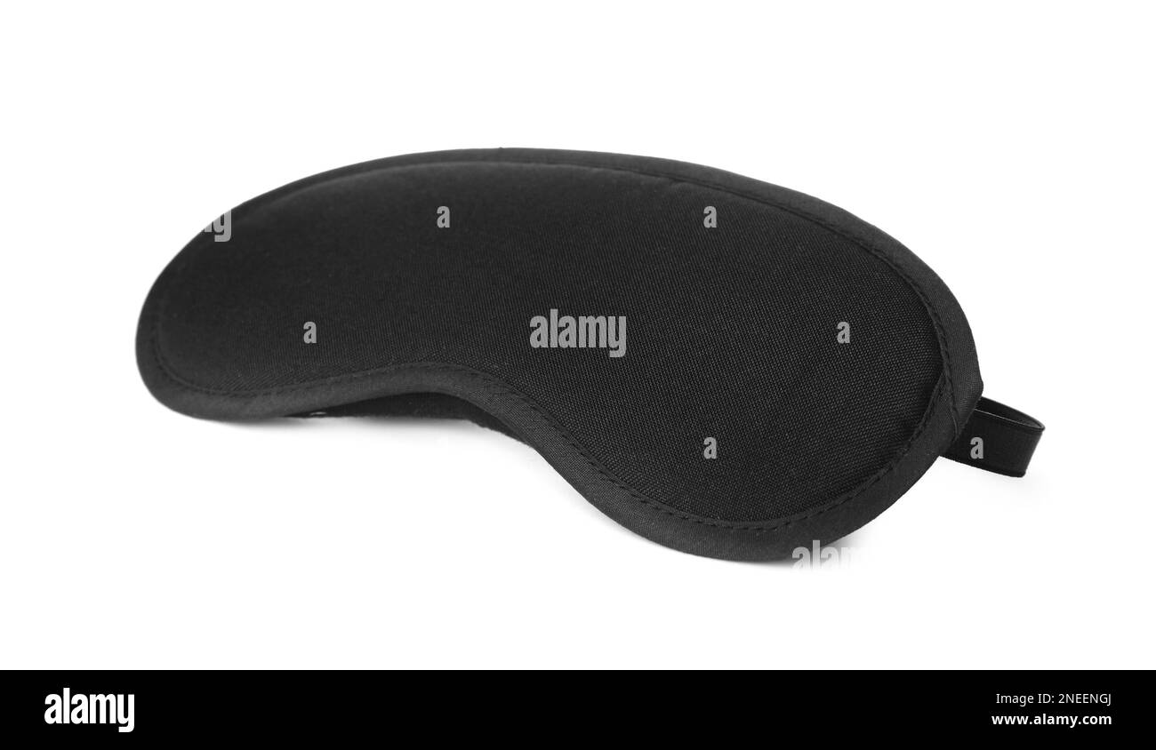 Schwarze Schlaf-Augen-Maske isoliert auf weiß Stockfoto