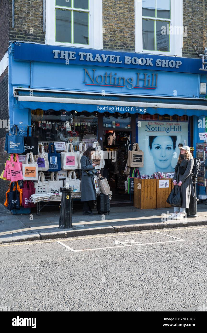 Der Travel Book Shop an der Portobello Road. Ein Ort, der im Film Notting Hill verwendet wurde. London, England, Großbritannien Stockfoto