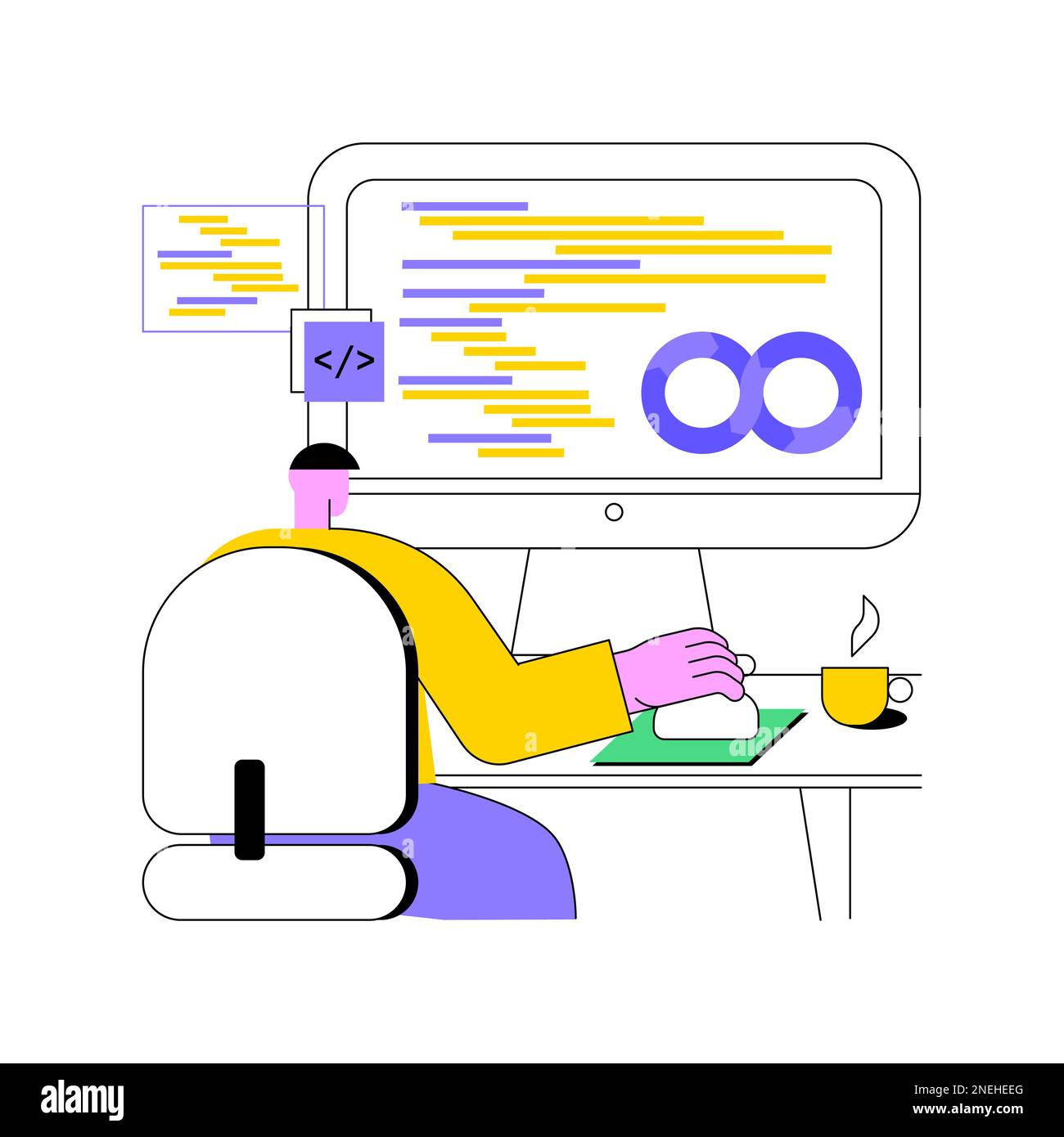 Kollaboratives Framework isolierte Cartoon-Vektordarstellungen. Programmierung und Codierung von Menschen, DevSecOps-System, IT-Technologie, Sicherheit und Betrieb, kollaborative Framework Idea Vector Cartoon. Stock Vektor