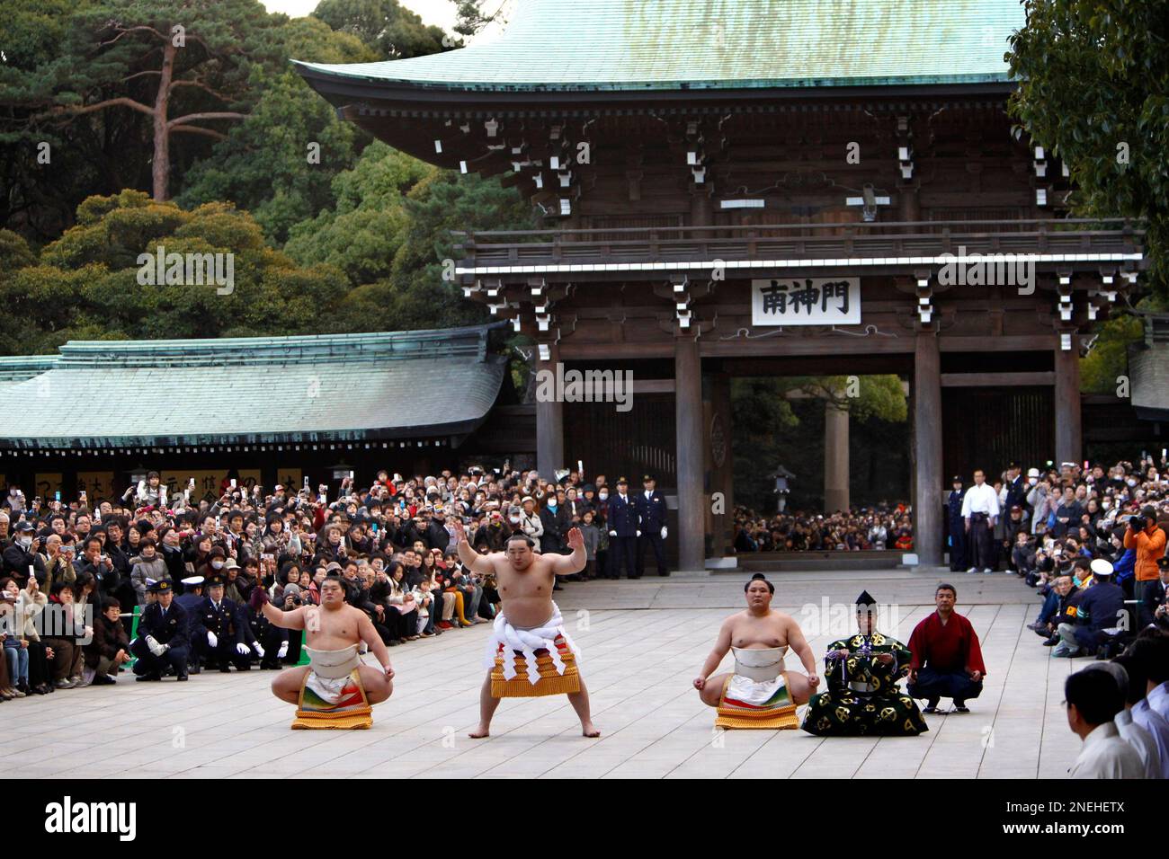 Sumo grand champion or yokozuna Asashoryu, second from left, from ...