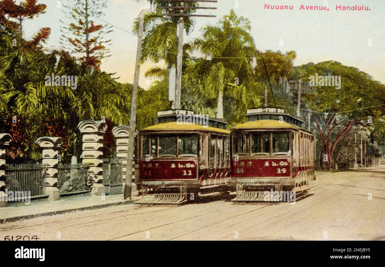 Nuuanu Avenue, Honolulu Hawaii, USA, Anfang 1900er Postkarte. Nicht identifizierter Fotograf Stockfoto
