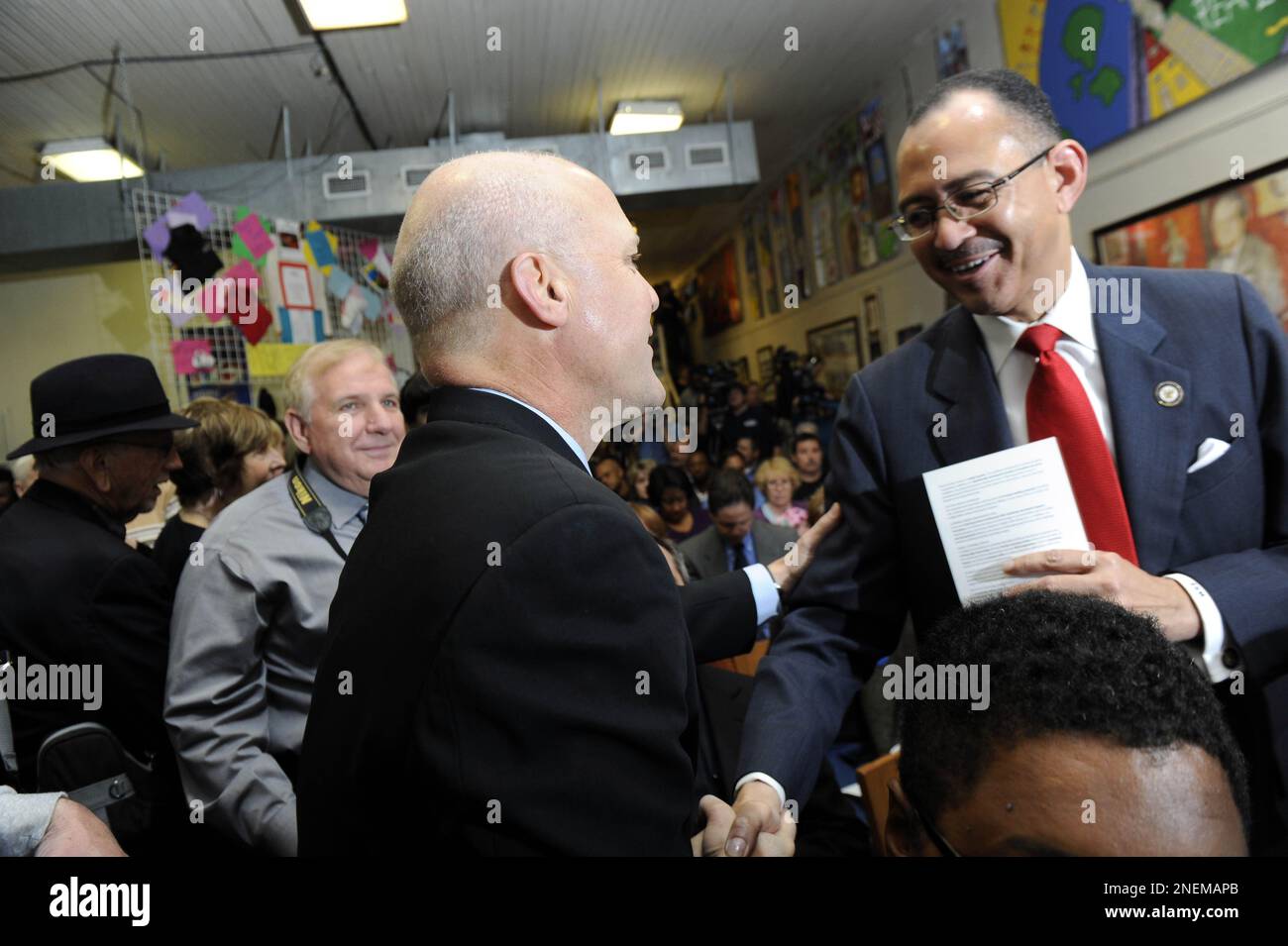 Louisiana Lt. Gov. Mitch Landrieu greet Ed Murray, the leading African