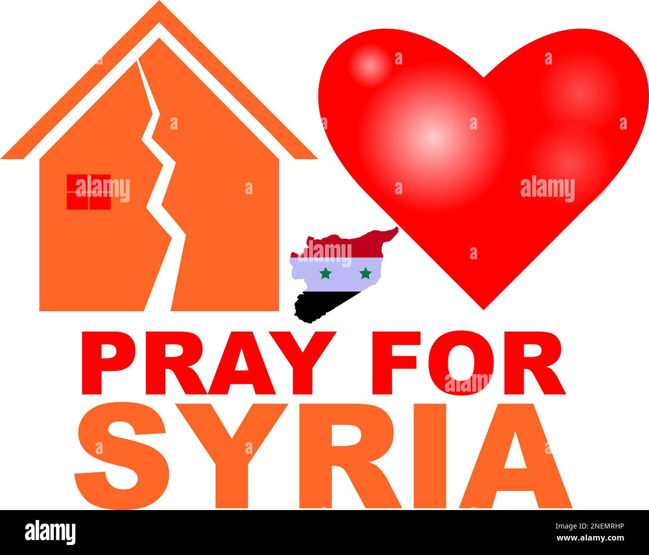 Bete für die Opfer der Erdbebenkatastrophe in Syrien, rette das Leben. Unterstützen und zeigen Sie Solidarität mit dem türkischen und syrischen Volk. Türkei-Karte, Syrien-Karte. Turkey Fl Stock Vektor