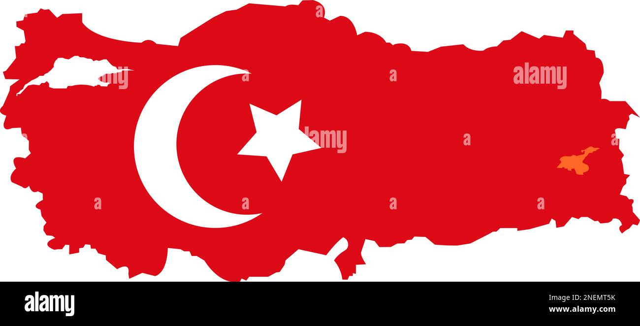 Türkei Karte mit hoher Detailtiefe. Karte der Türkei gefüllt mit Nationalflaggensymbolen türkische Provinzen. Türkische Karte mit Mond und Star Relief Karte Vector Ill Stock Vektor