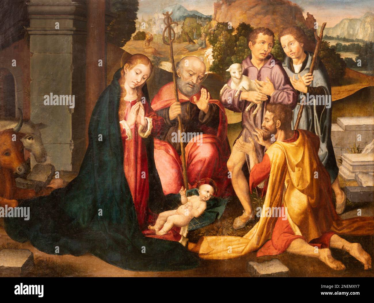 VALENCIA, SPANIEN - 14. FEBRUAR 2022: Das Gemälde der Adoration der Hirten in der Kathedrale von Filipo Paolo de San Leocadio aus dem Jahr 16. Cent. Stockfoto