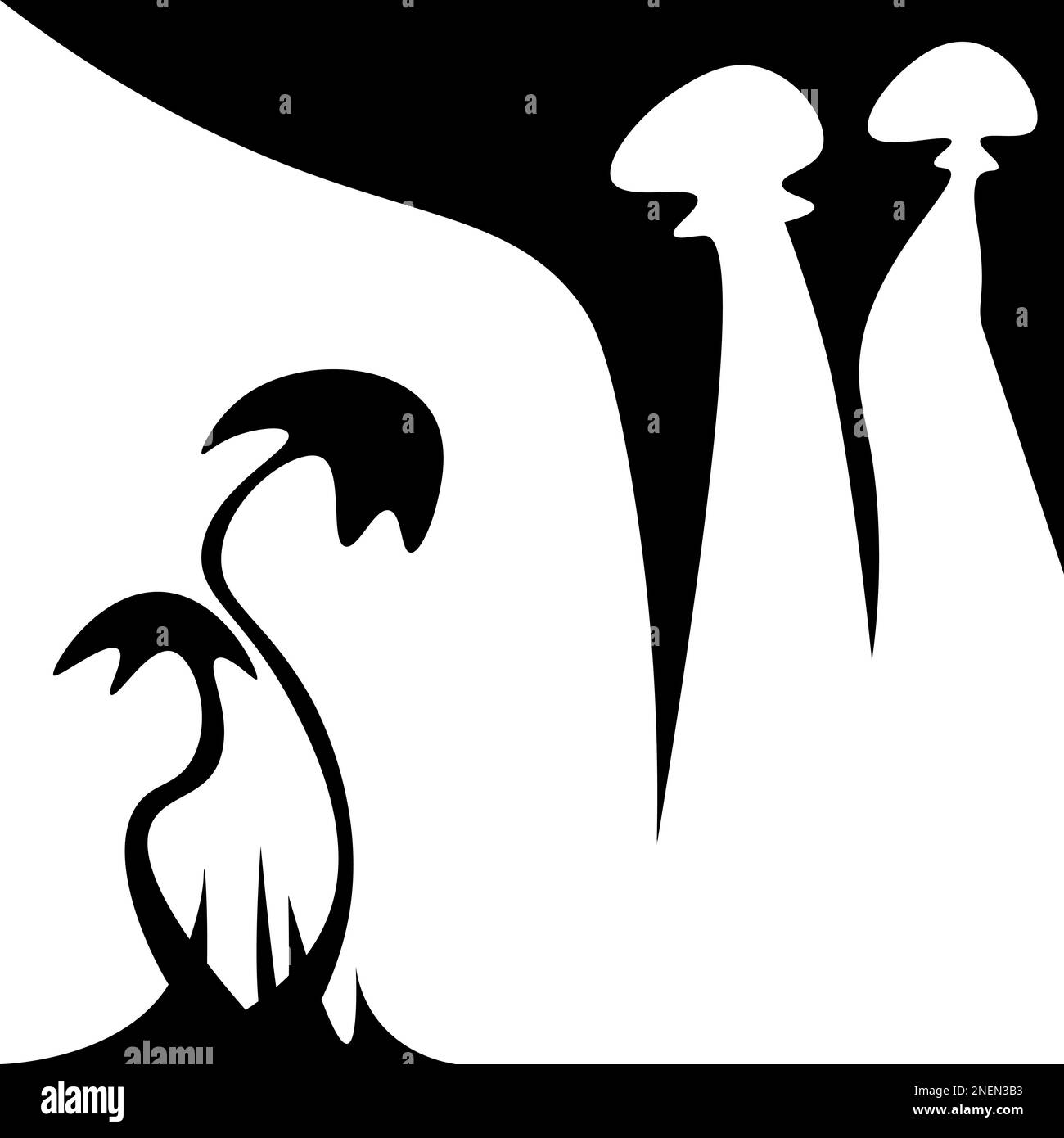 Zwei Pilzpaare auf schwarzem und weißem Hintergrund Stock Vektor