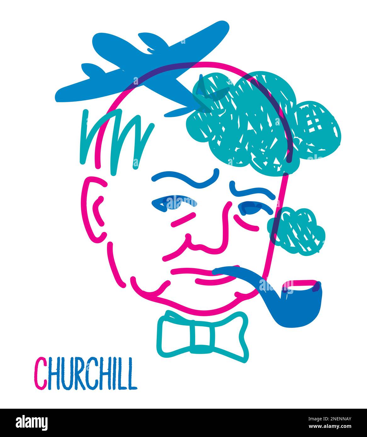 Darstellung der Posterfarbe des britischen Premierministers Churchill Stock Vektor