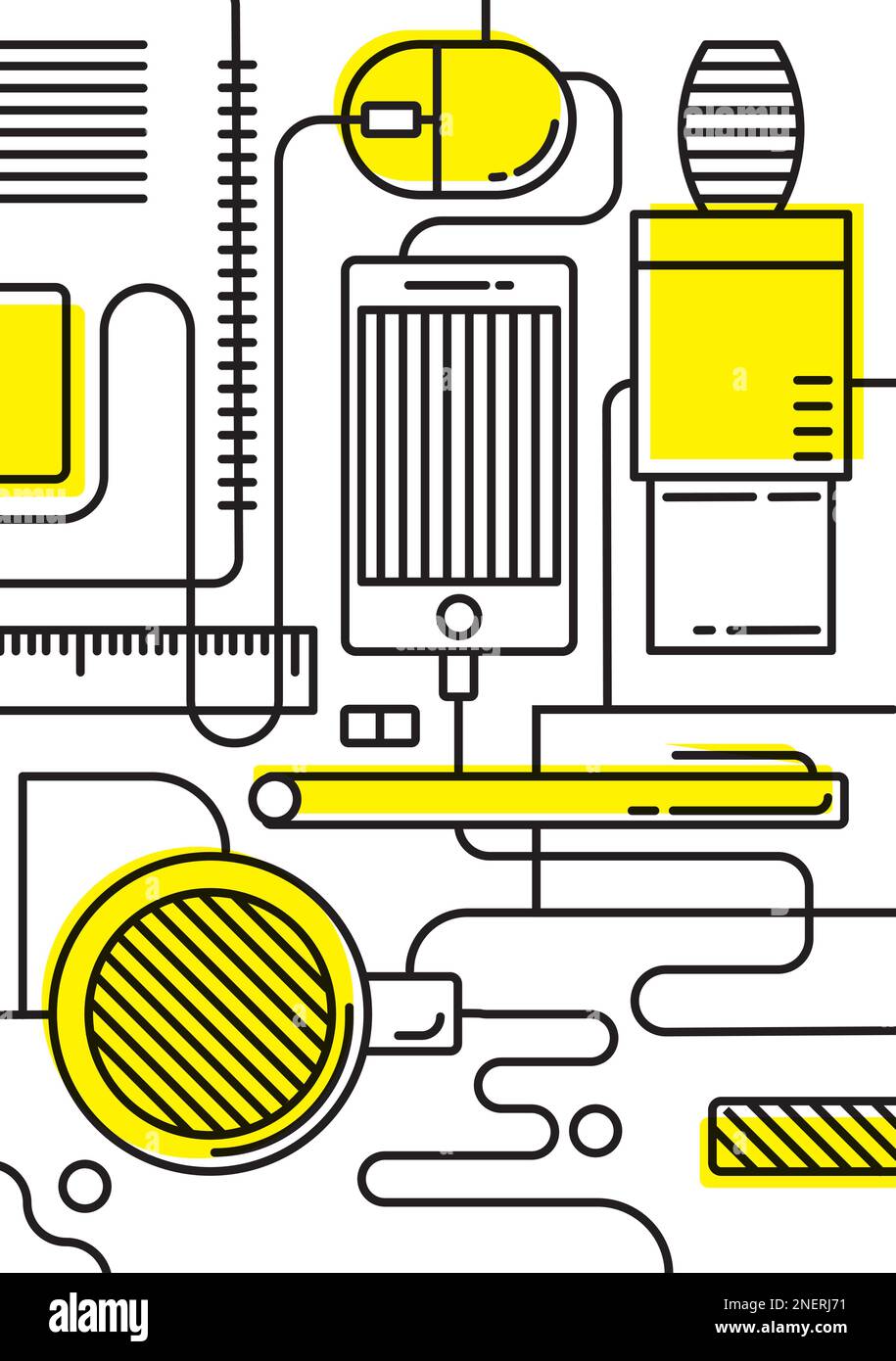 Muster mit Bürogegenstand Frühstück Stock Vektor