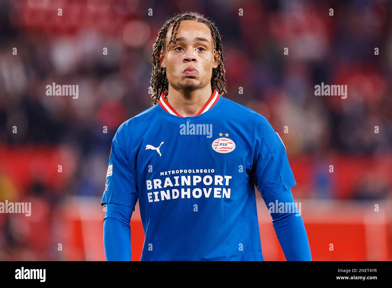 Sevilla, Spanien. 16. Februar 2023. Xavi Simons (7) von PSV Eindhoven nach dem Spiel der UEFA Europa League zwischen dem FC Sevilla und PSV Eindhoven im Estadio Ramon Sanchez Pizjuan in Sevilla. (Foto: Gonzales Photo/Alamy Live News Stockfoto