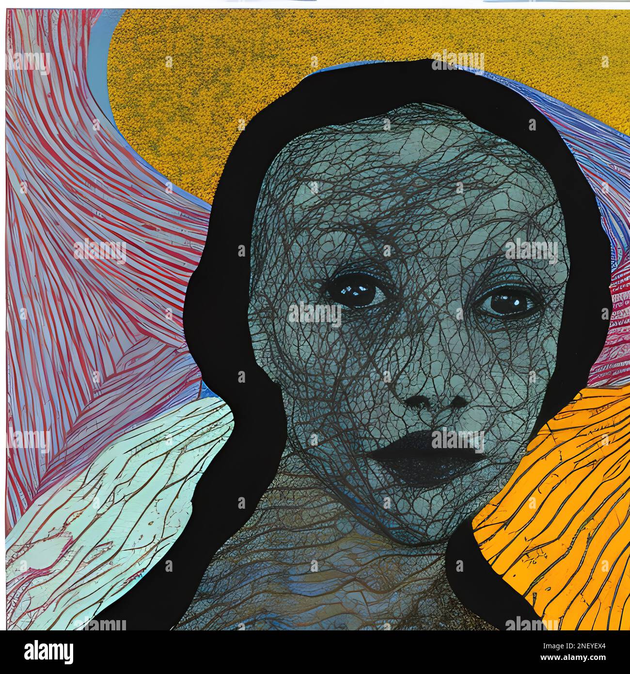 Surreale Illustration über den Suchenden und die dunkle Seite der Psyche. Stockfoto