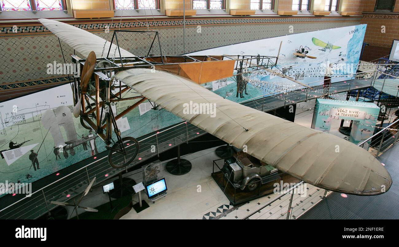 A view of the Bleriot XI plane presented at the Arts et Metiers museum ...