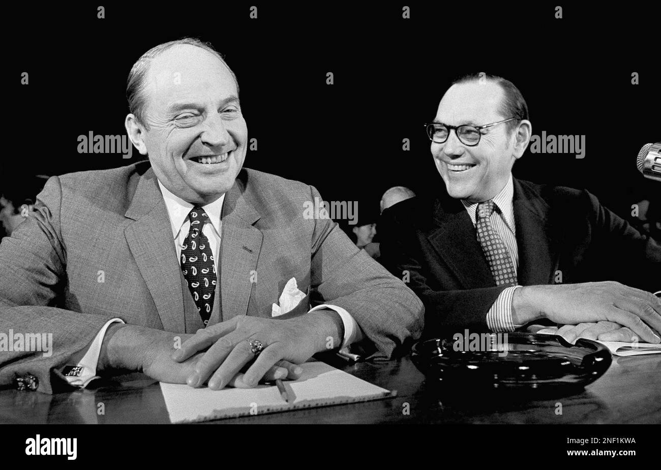 Sen. William B. Saxbe, ROhio, left, attorney generaldesignate, sits