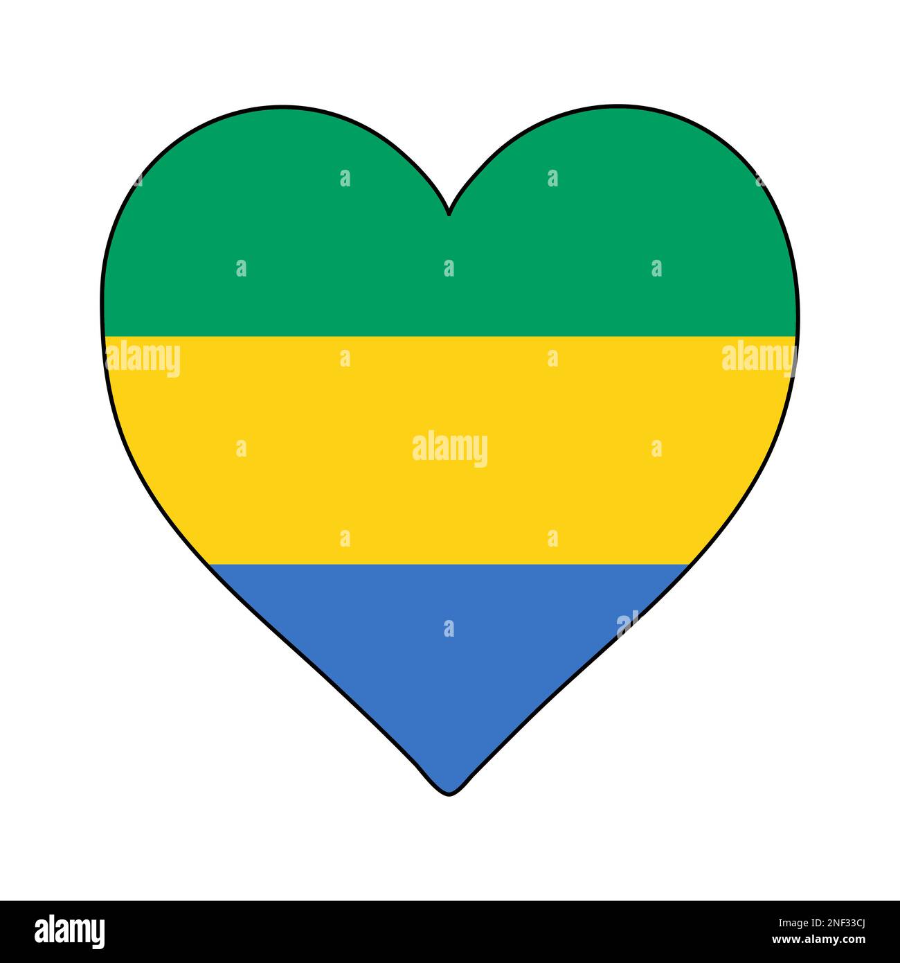 Gabunische Herzform-Flagge. Ich Liebe Gabon. Besuchen Sie Gabun. Mittleres Afrika. Afrikanische Union. Grafische Konstruktion Von Vektordarstellungen. Stock Vektor