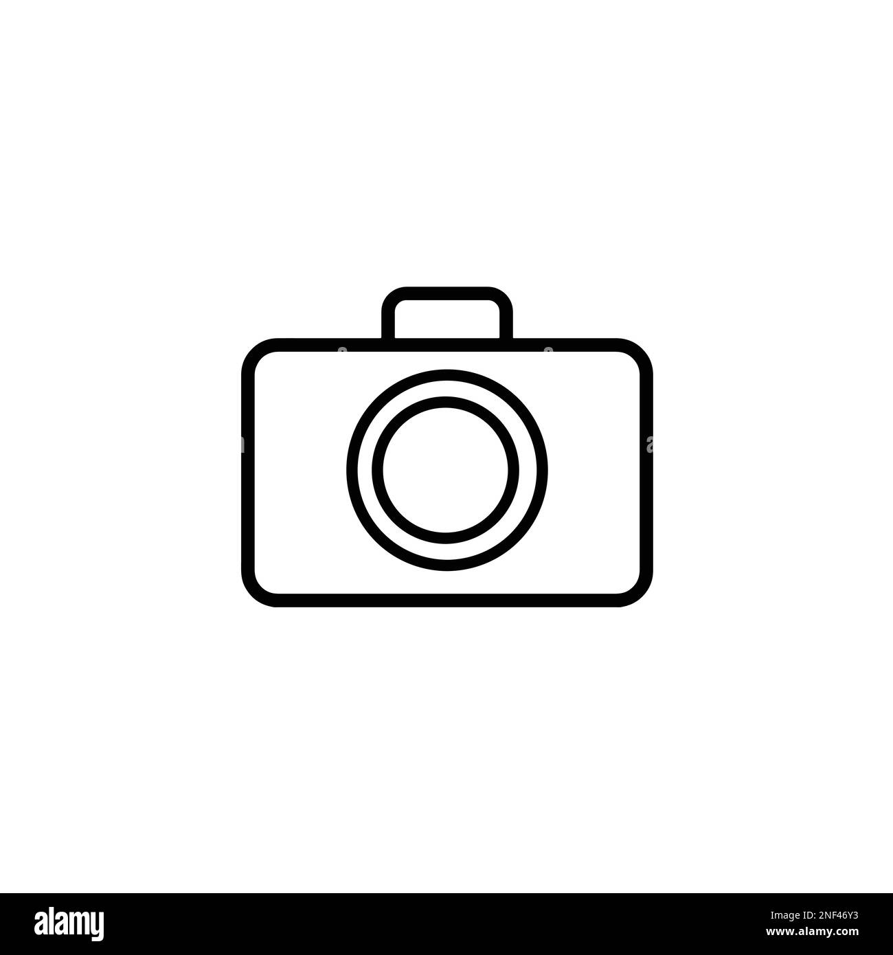 Ein schwarzes Kamerasymbol mit Vektordarstellung, isoliert auf weißem Hintergrund. Verwendung für Unternehmen, Banner, Web, Unternehmen. Stock Vektor