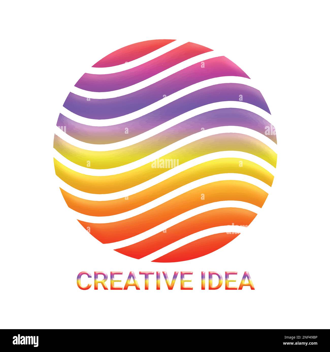 Eine Vektordarstellung farbenfrohe, runde Form mit Text, der auf kreativen Ideen basiert und auf weißem Hintergrund isoliert ist. Für Logo, Firma, Banner verwenden Stock Vektor