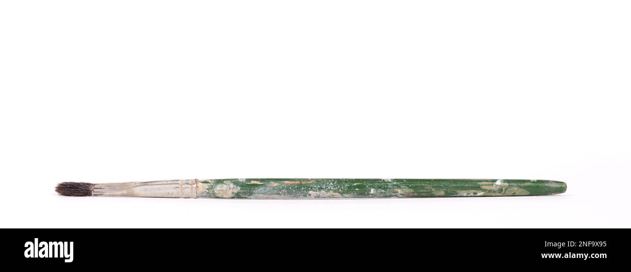 Kleiner alter Pinsel isoliert auf weißem Hintergrund Stockfoto