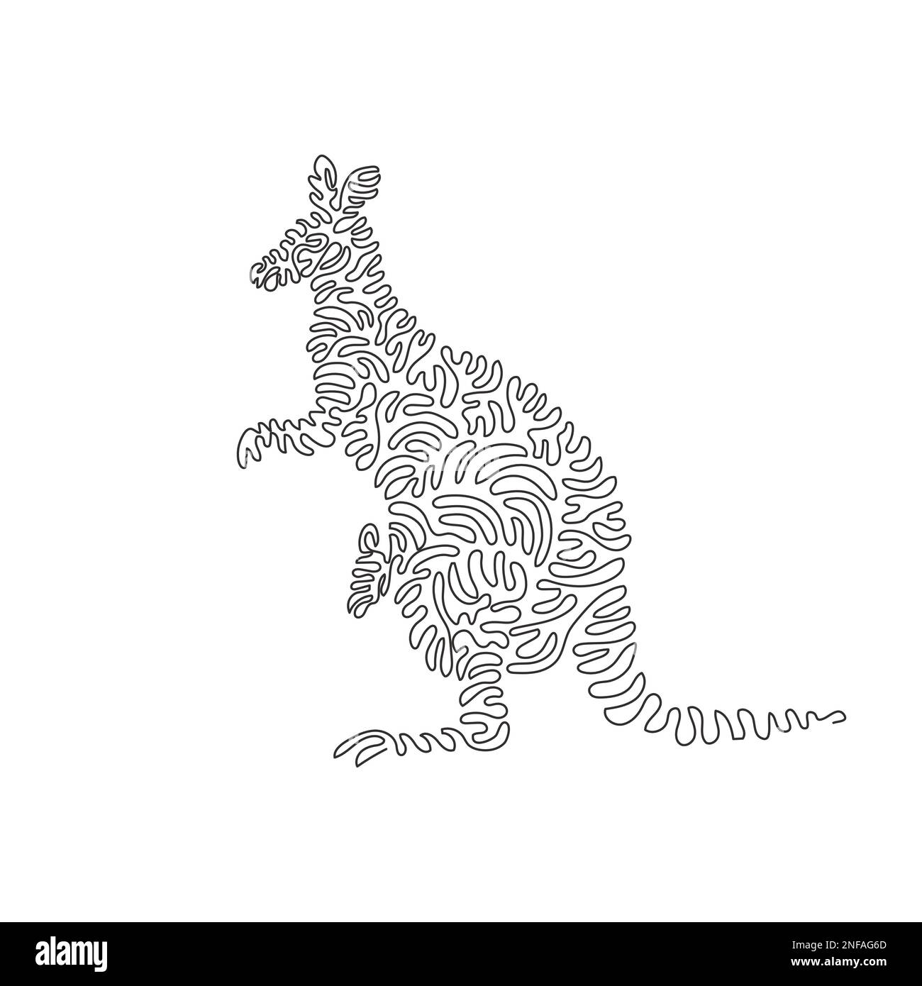 Eine lockige, einzeilige Zeichnung von Kängurus hat starke Hinterbeine. Durchgehende Linien zeichnen Grafikvektor Darstellung eines starken Kängurus Stock Vektor