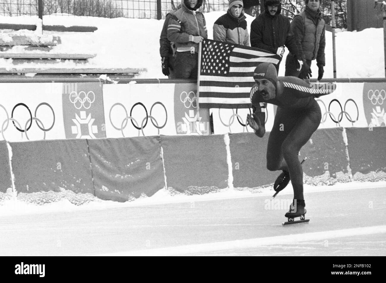 American speed skater Dr. Michael Woods of Wauwatosa, Wisc., passes an