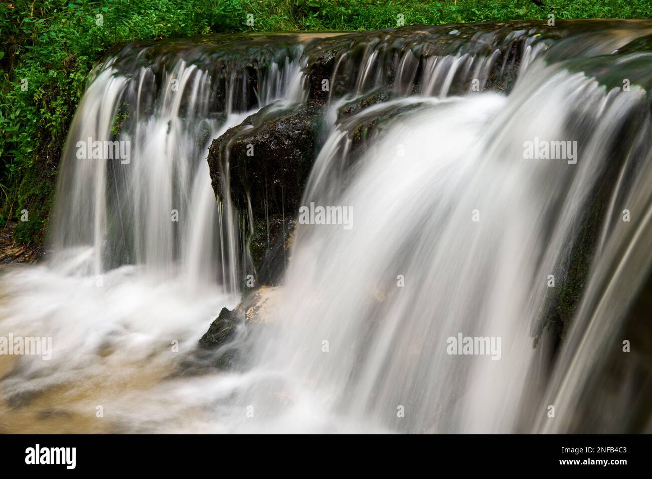 Roztocze-Wasserfall auf dem Fluss Jeleń bei Susiec Stockfoto