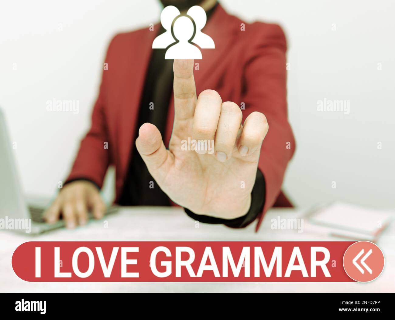 Ein Schild mit der Aufschrift „I Love Grammar“, ein Wort, das auf dem Akt der Bewunderung des Systems und der Struktur der Sprache geschrieben wurde Stockfoto