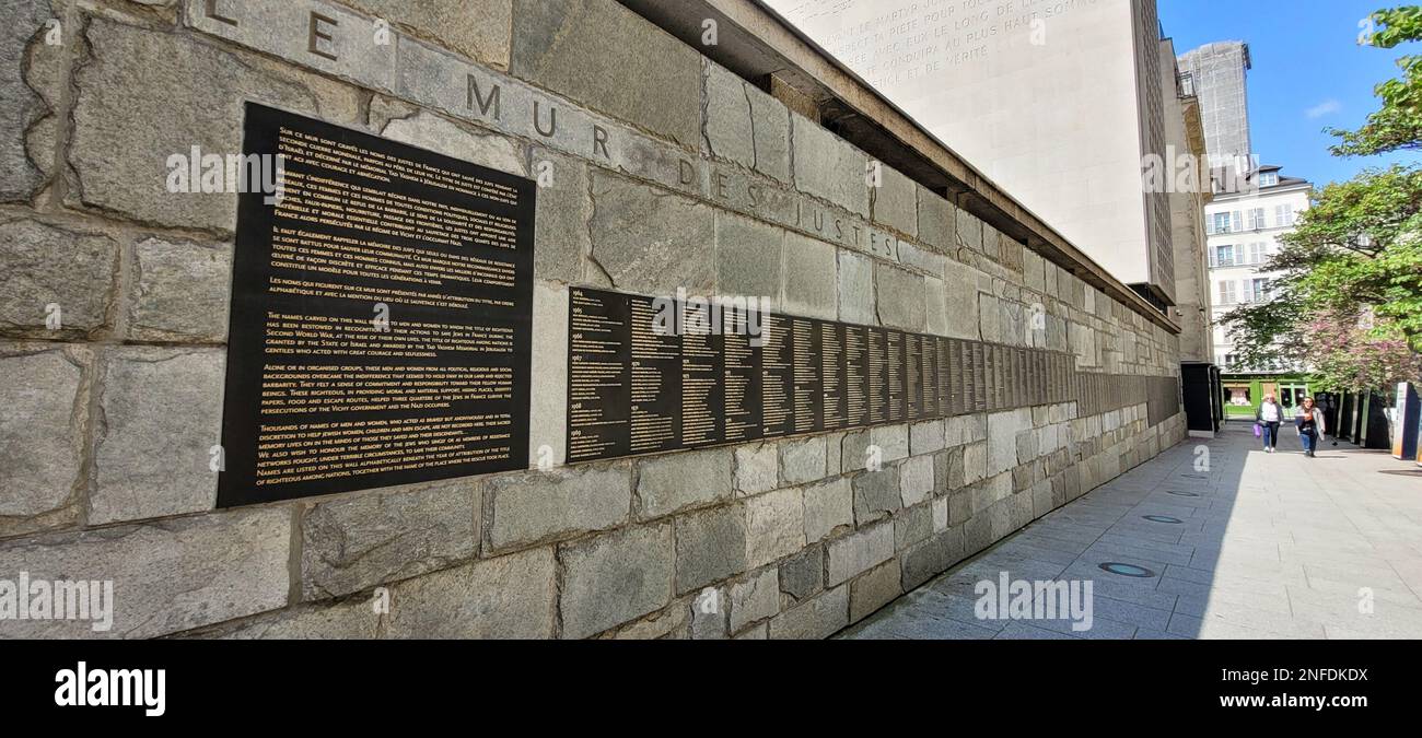 Die Mauer der Gerechten, Paris, Frankreich. Le mur des justes - Mémorial de la Shoah. Paris, Frankreich Stockfoto