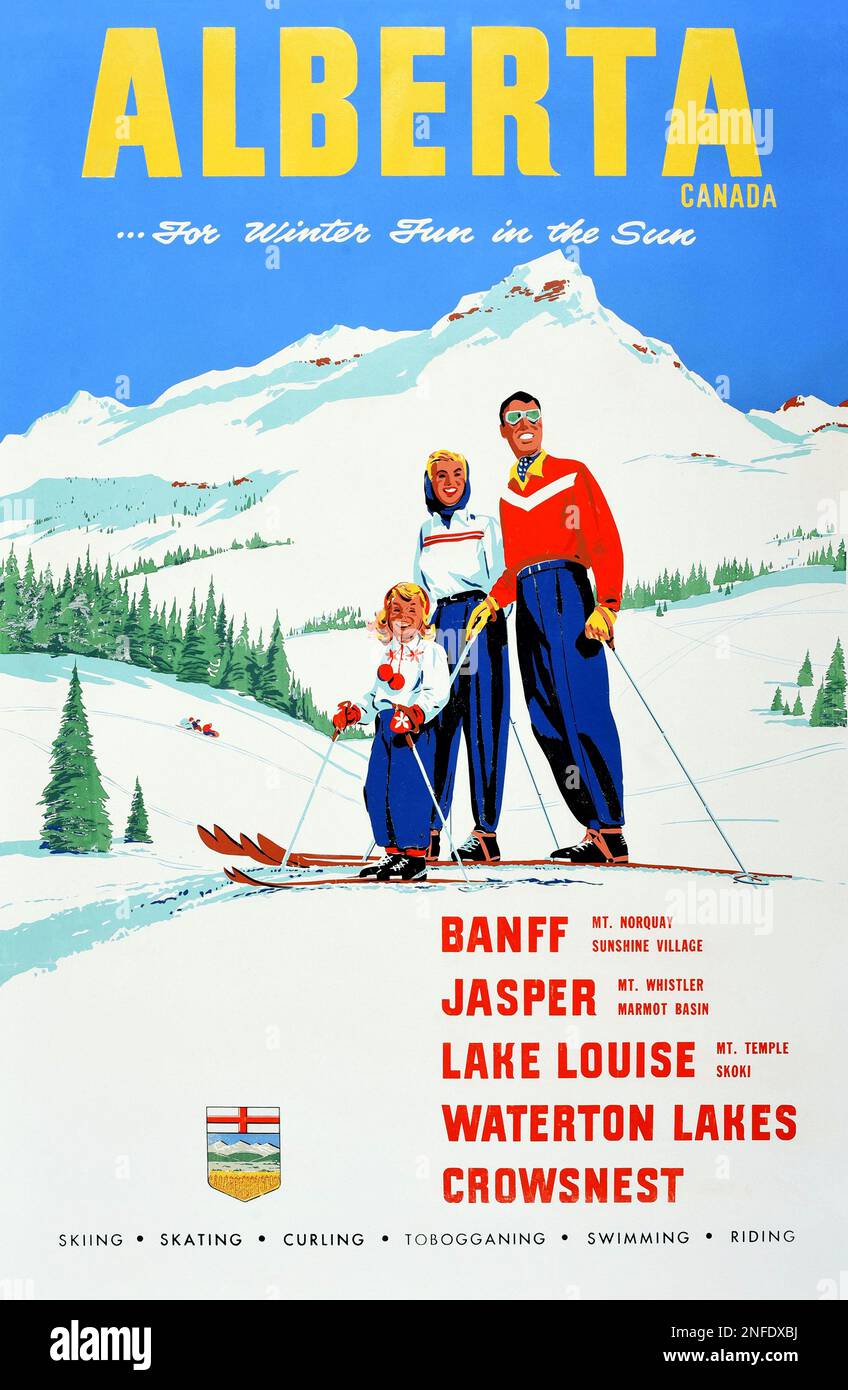 Oldtimer-Ski-Poster – Alberta, Kanada. Stockfoto