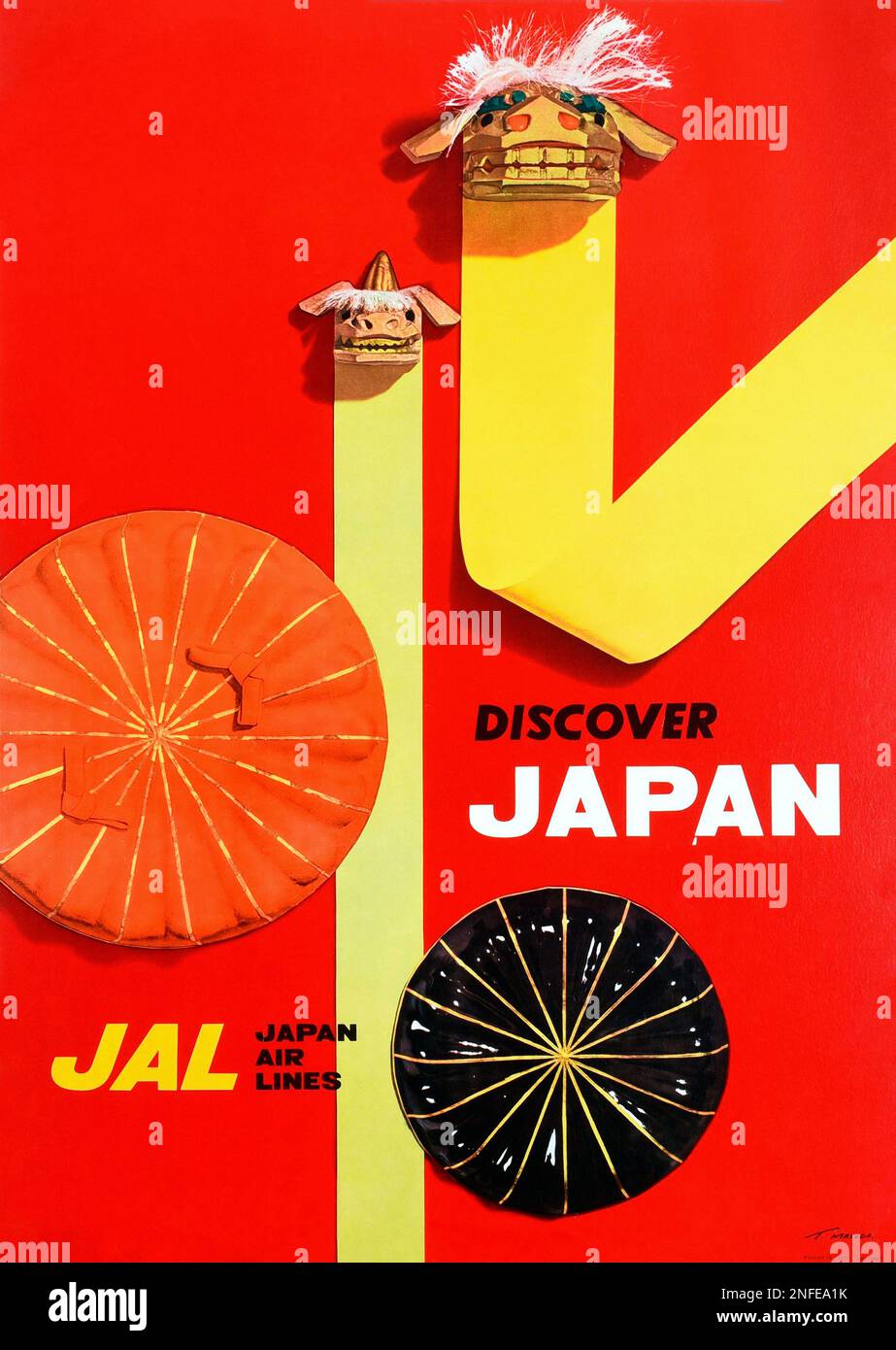 Vintage 1950er Japanese Airlines Travel Poster – Entdecken Sie Japan Stockfoto