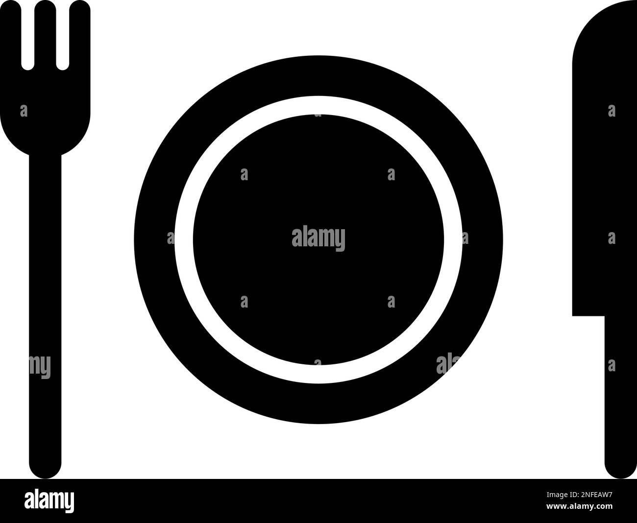 Silhouettensymbol des Restaurants. Gabel, Messer und Platte. Menü. Bearbeitbarer Vektor. Stock Vektor