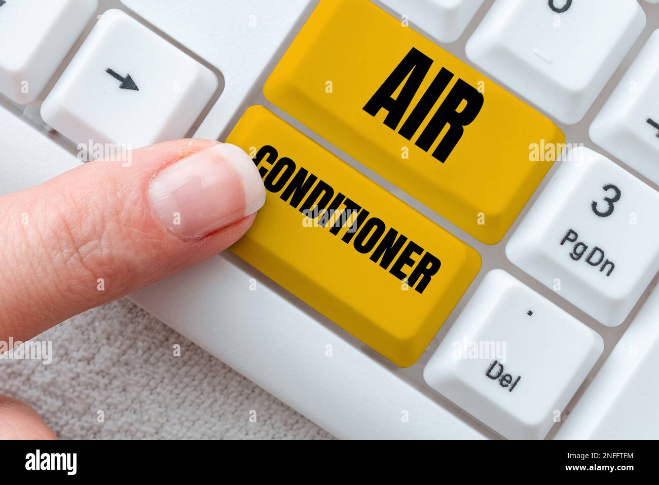 Schild mit der Aufschrift „Klimaanlage“. Betriebsübersichtsgeräte zum Waschen von Luft und zur Regelung von Luftfeuchtigkeit und Temperatur Stockfoto