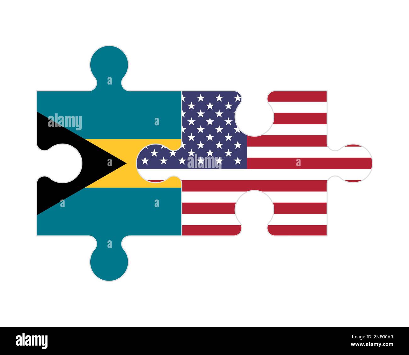 Zusammenhängendes Puzzle von Flaggen der Bahamas und der USA, Vektor Stock Vektor