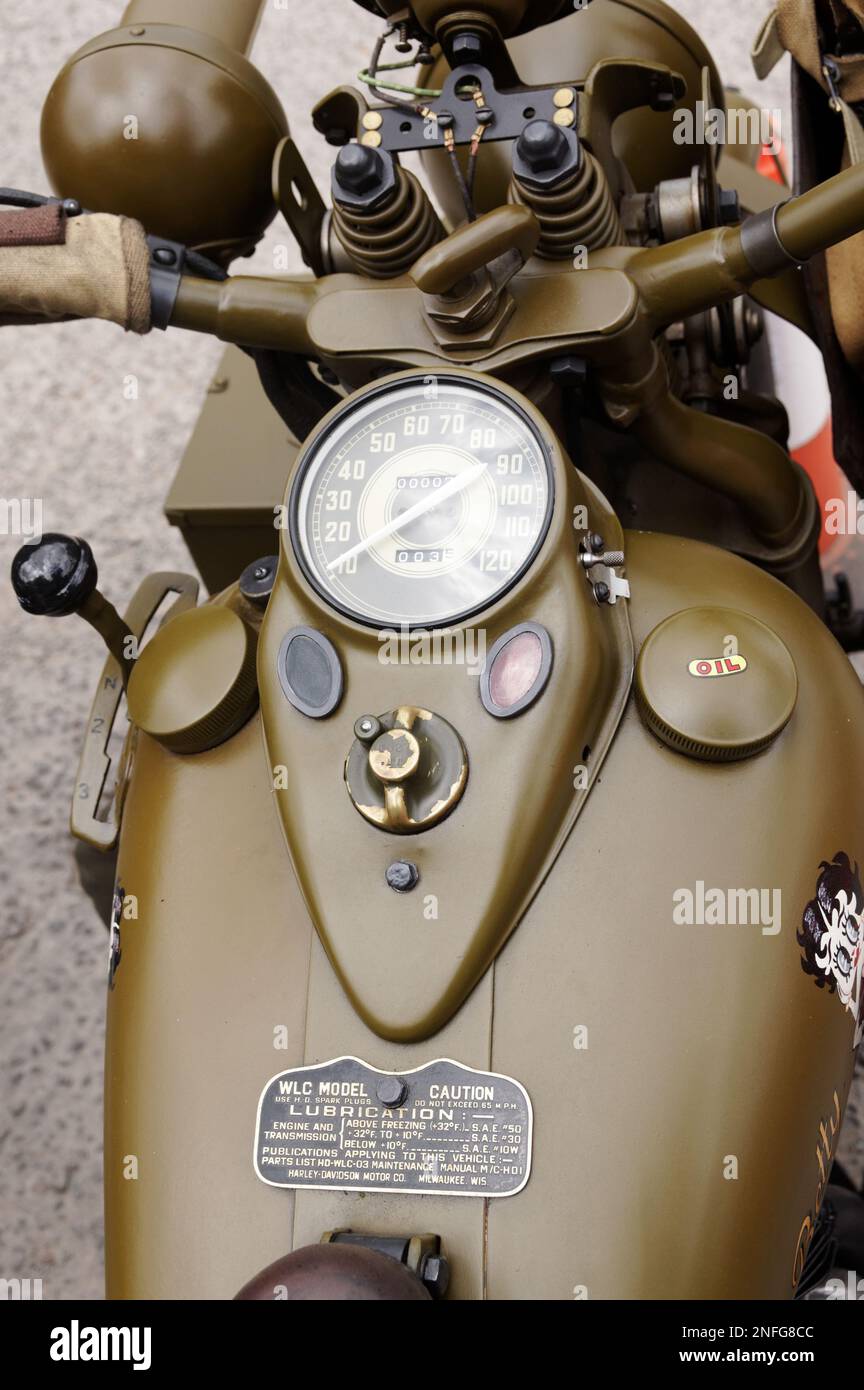 Ein 750cc WLC 45 aus dem Zweiten Weltkrieg, hergestellt in Kanada und WW2 als Militärfahrzeug der kanadischen Armee. Stockfoto