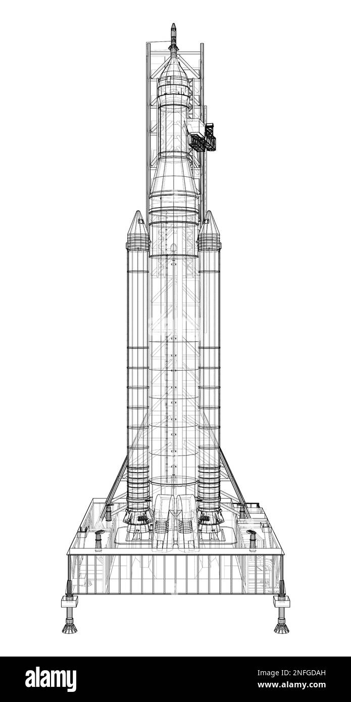 Space Rocket auf dem Startfeld Stockfoto