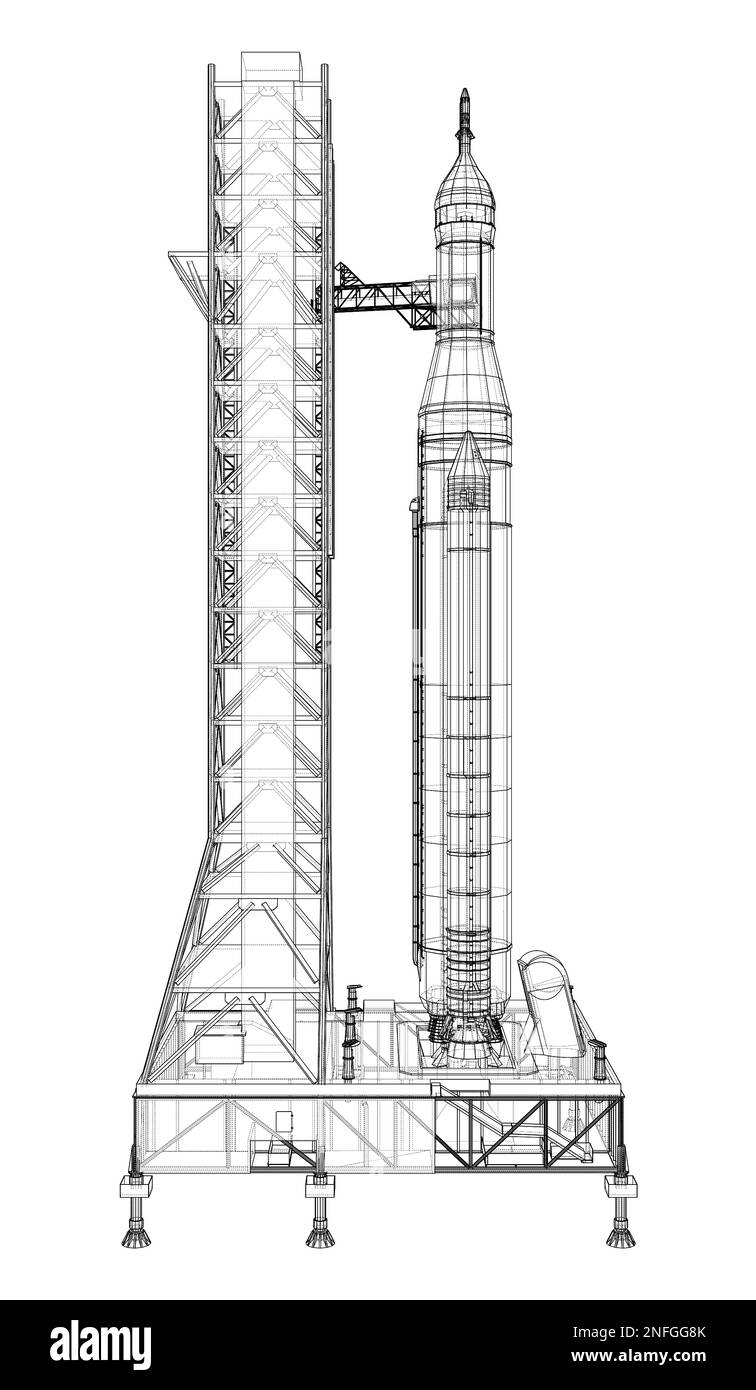 Space Rocket auf dem Startfeld Stockfoto