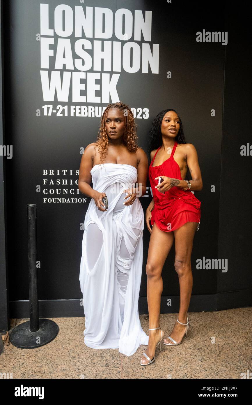 London, Großbritannien. 17. Februar 2023 Fashionistas vor dem NewGen-Bereich im Old Selfridges Hotel am Eröffnungstag der London Fashion Week (LFW), wo Kreationen für Herbst/Winter 2023 (AW23) gezeigt werden. Auf der fünftägigen Veranstaltung finden Vorstellungen, Präsentationen und andere Veranstaltungen von über 116 Designern statt. Kredit: Stephen Chung / Alamy Live News Stockfoto