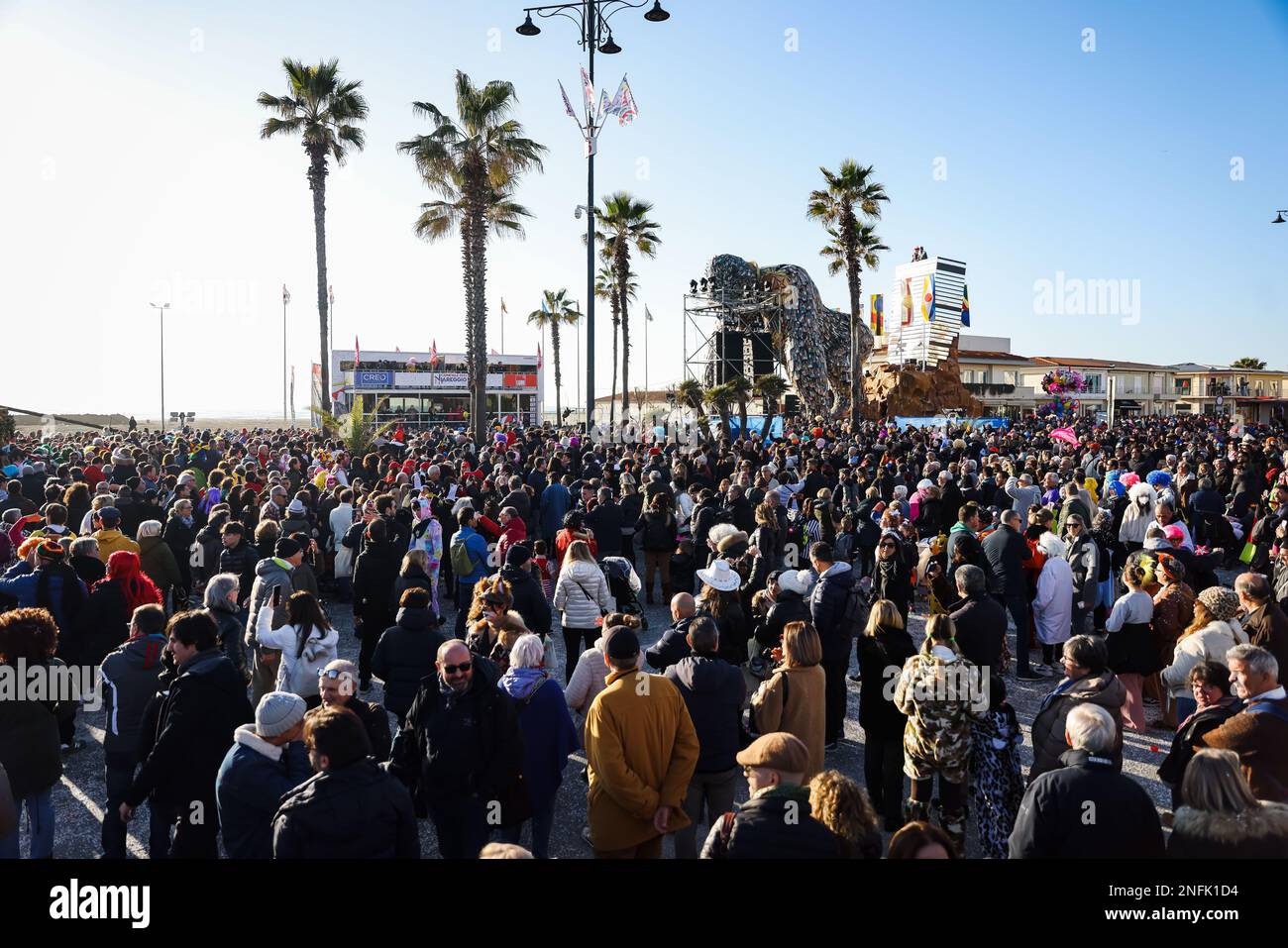 Viareggio, Italien. 04. Februar 2023. Ein Moment der Eröffnungszeremonie der Feierlichkeiten zu den 150 Jahren des Karnevals von Viareggio am 4. Februar 2023 in Viareggio, Italien (Foto von Alessandro Bremec/NurPhoto) Kredit: NurPhoto SRL/Alamy Live News Stockfoto