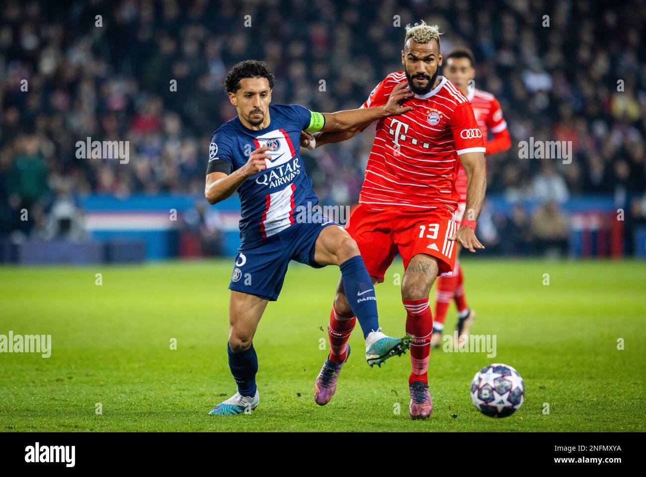 Paris, Frankreich. 14. Februar 2023. Marquinhos (PSG) Eric Maxim Choupo-Moting (München) Paris Saint-Germain - Bayern München Paris Saint-Germain - Bayern Stockfoto