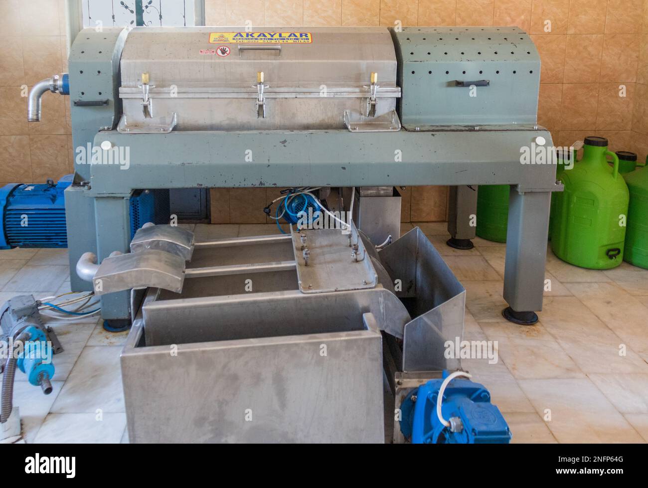 Maschinen zur Gewinnung von Olivenöl Stockfoto