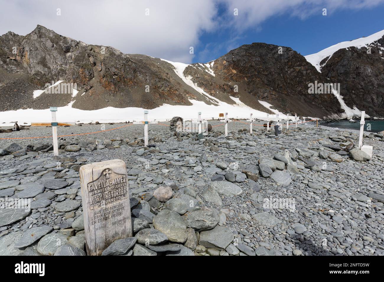 Friedhof auf der argentinischen Basis Orcadas auf Laurie Island der südlichen Orkney-Inseln, Antarktis Stockfoto