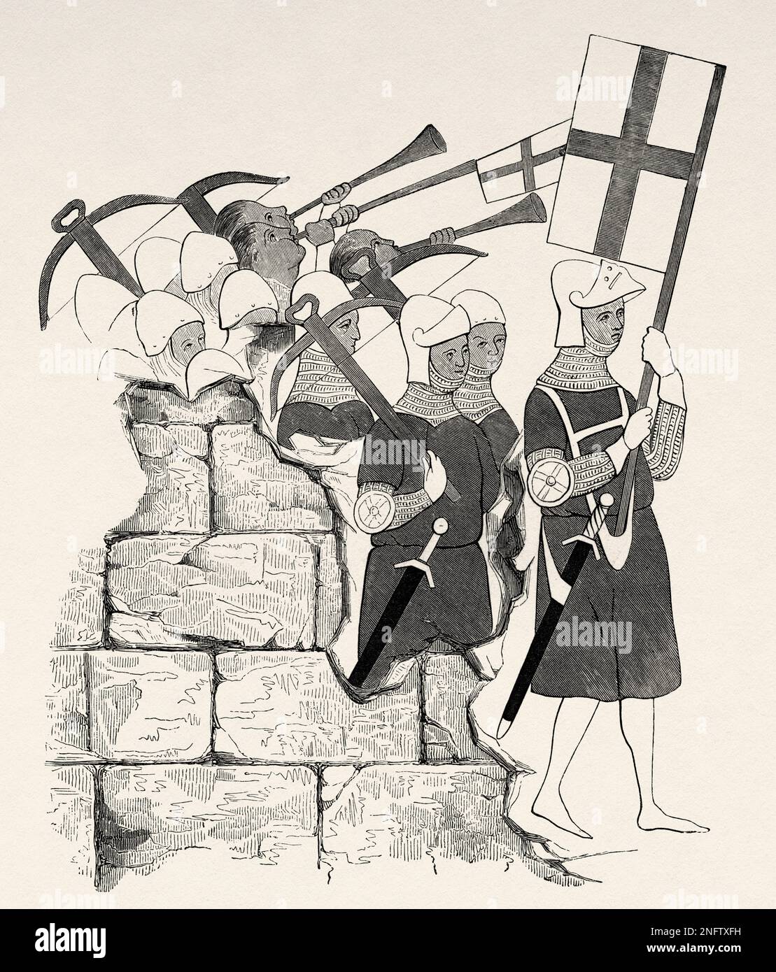 Brüderlichkeit der Bogenschützen, Fresco-Gemälde aus dem 15. Jahrhundert in der Kapelle St. John und St. Paul, Gent, Belgien. Die Kunst des Mittelalters und zur Zeit der Renaissance von Paul Lacroix, 1874 Stockfoto