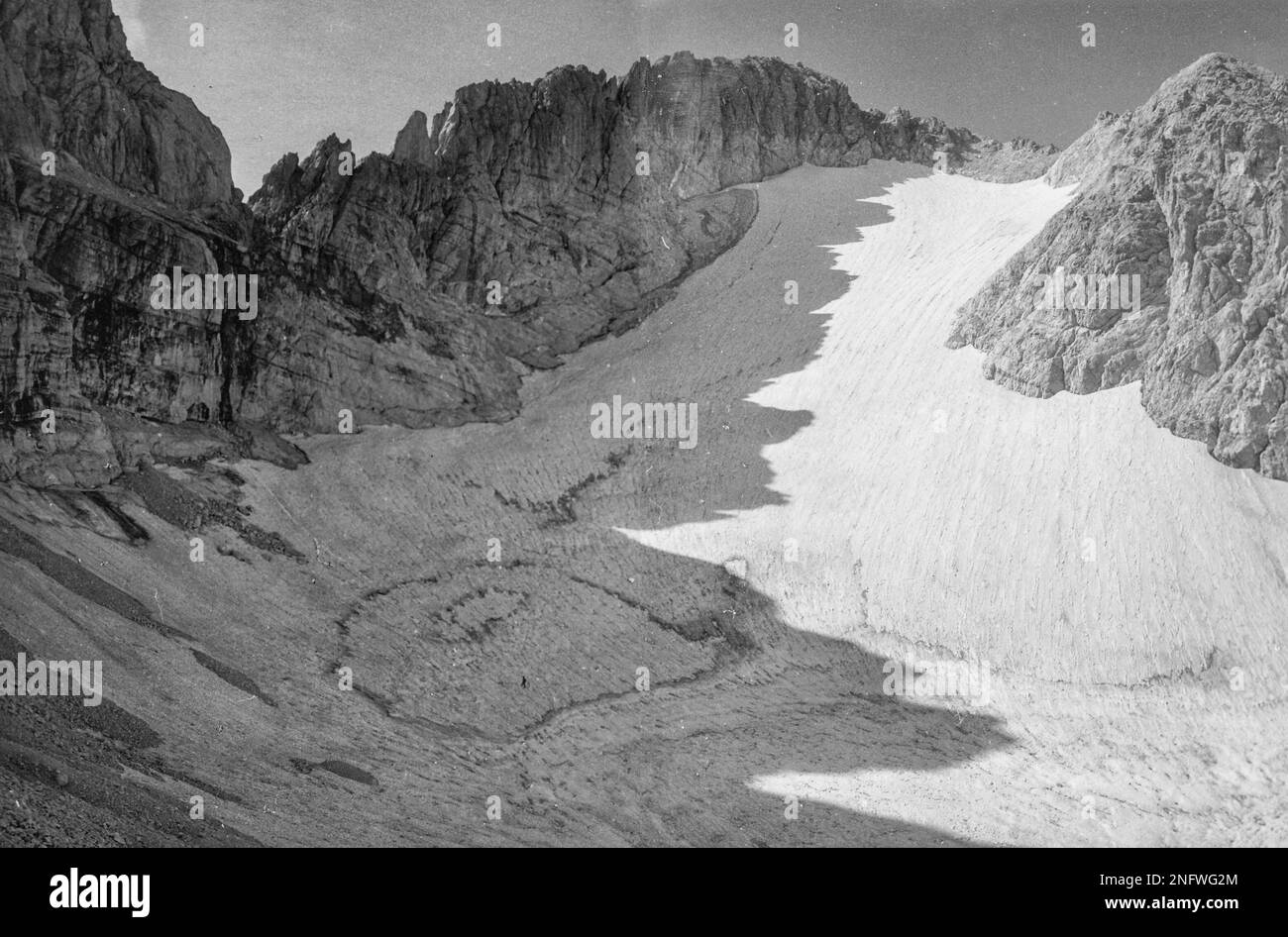 Ghiacciaio del Calderone nel 1963, Prati di Tivo, Gran Sasso, Rifugio Franchetti Stockfoto