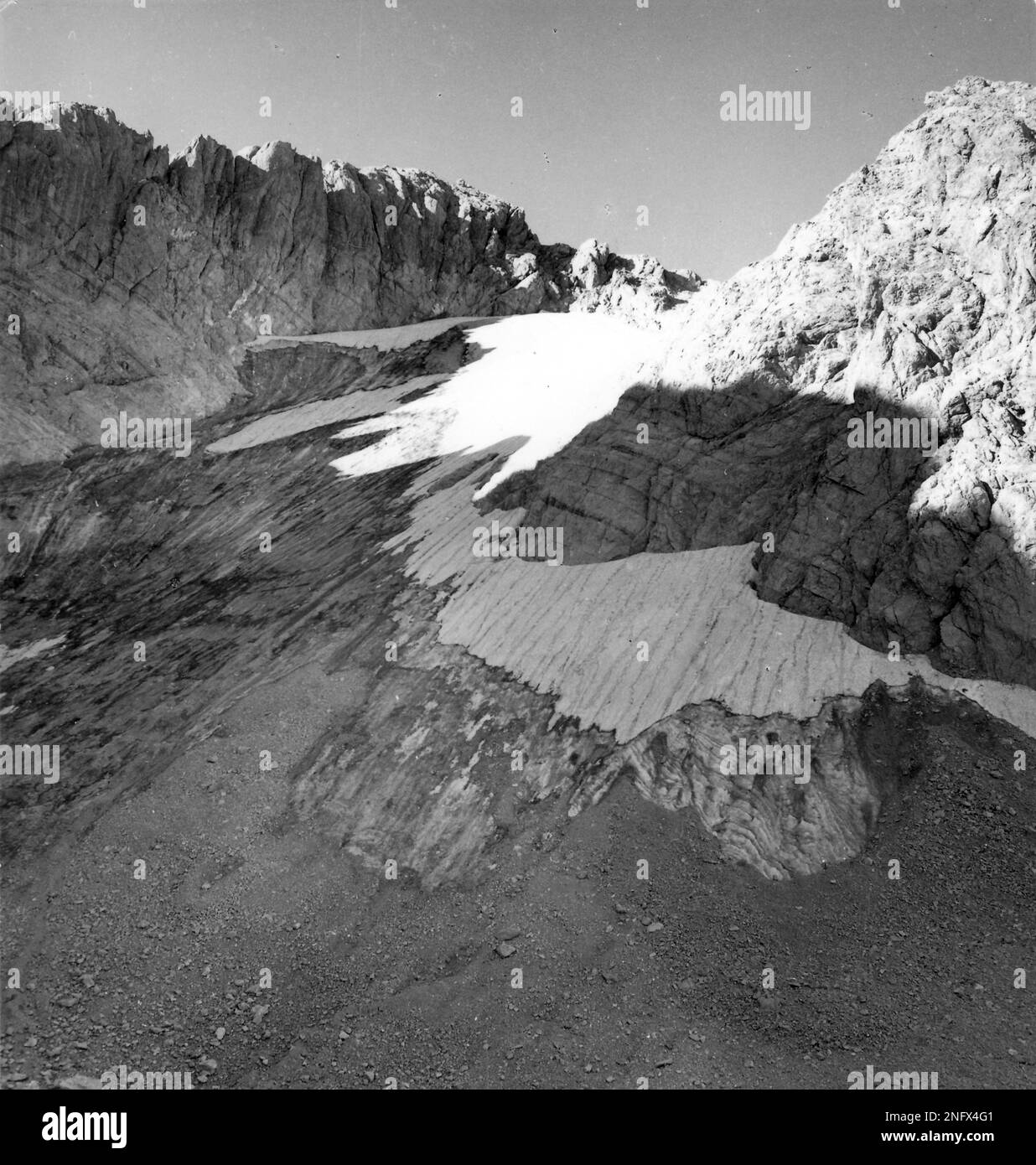 Ghiacciaio del Calderone nel 1967, Prati di Tivo, Gran Sasso, Rifugio Franchetti Stockfoto